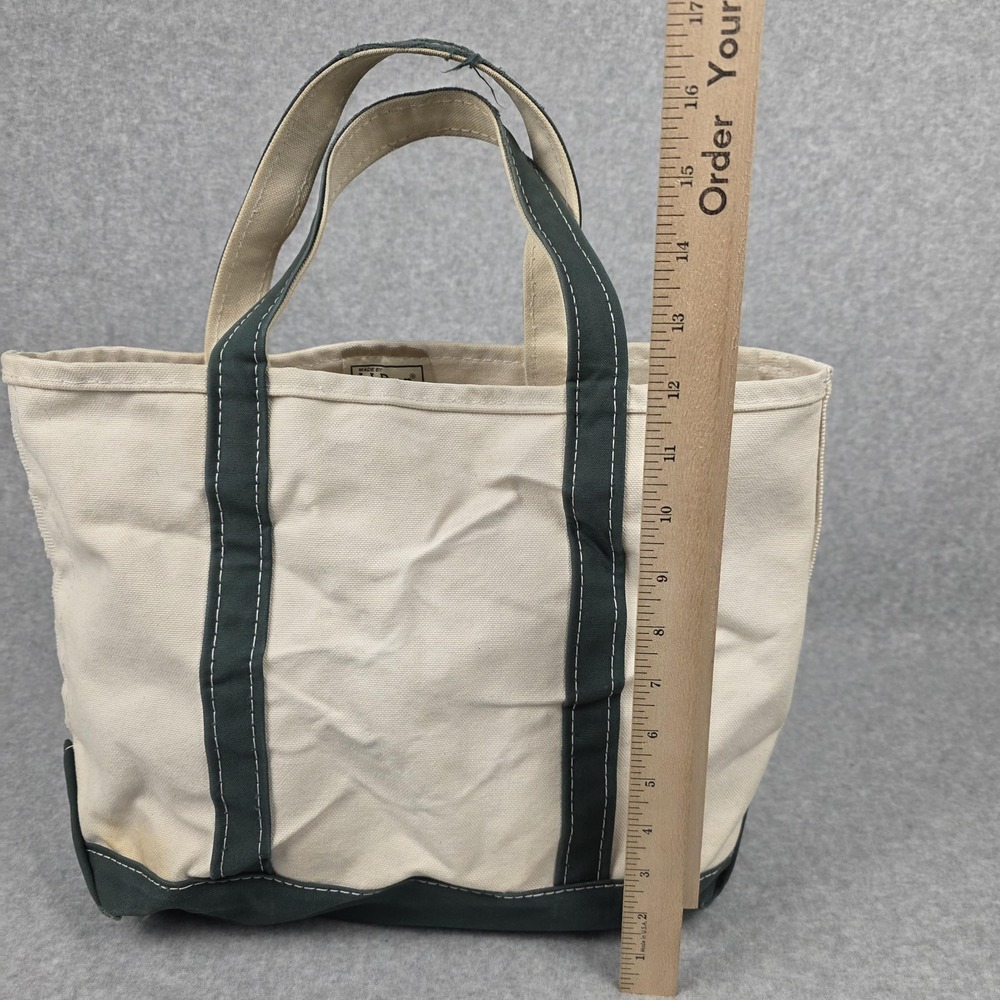 Vintage L.L. Bean Boat And Tote Bag Medium Beige Green Canvas Made In USA 80s - Picture 6 of 8